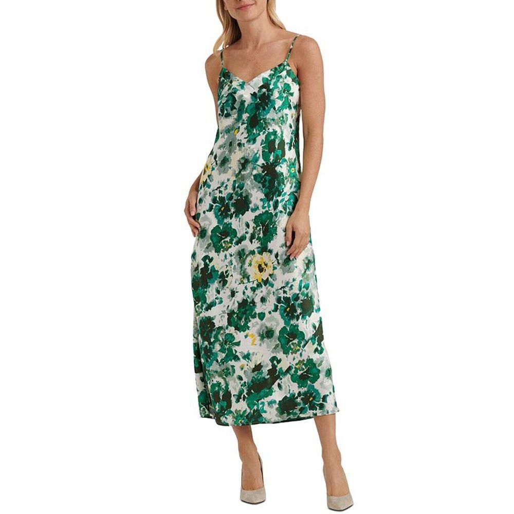 Lucky Brand Natalie Floral Print Slip Dress S White/Green/Teal